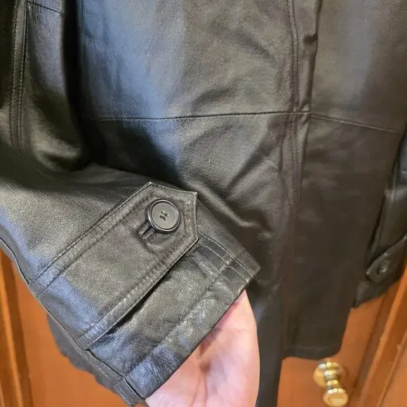 EUC Outdoor Exchange Mens L Black Leather Coat Vintage